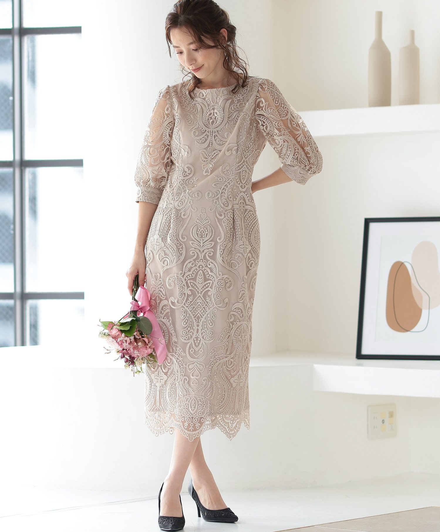 PREFERIR｜刺繍レースバックリボン結婚式パーティードレス | Rakuten