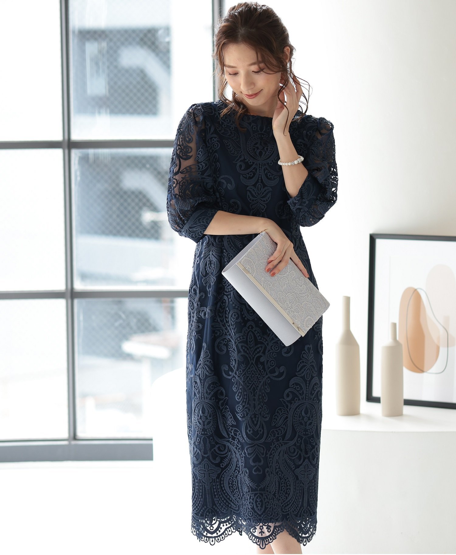 PREFERIR｜刺繍レースバックリボン結婚式パーティードレス | Rakuten