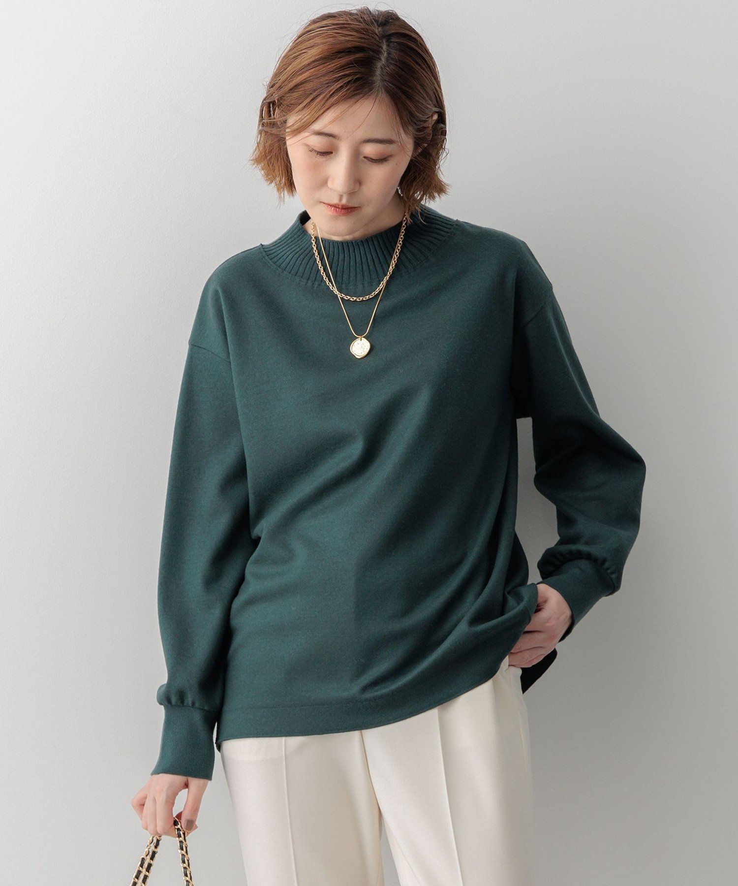 23区｜【洗える】ウールミルドジャージー リブデザイン カットソー