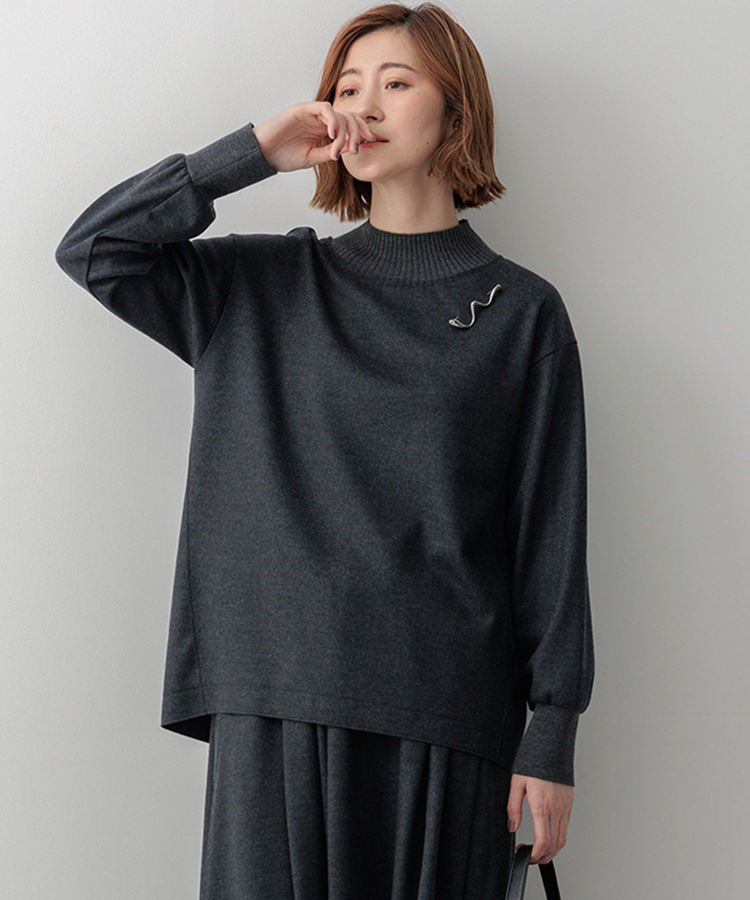 23区｜【洗える】ウールミルドジャージー リブデザイン カットソー