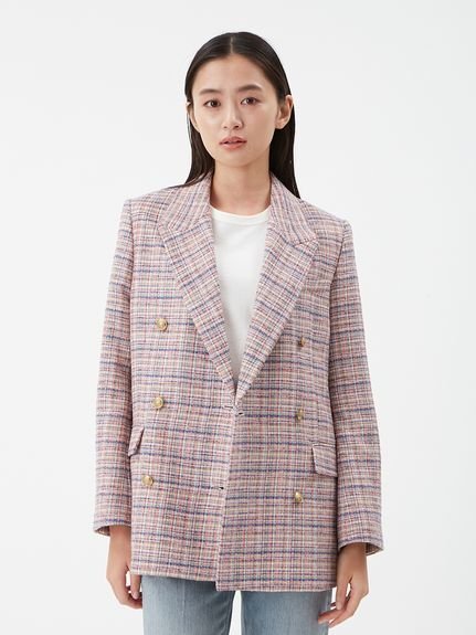 Mila Owen｜金釦ダブルブレストツイードロングブレザー | Rakuten