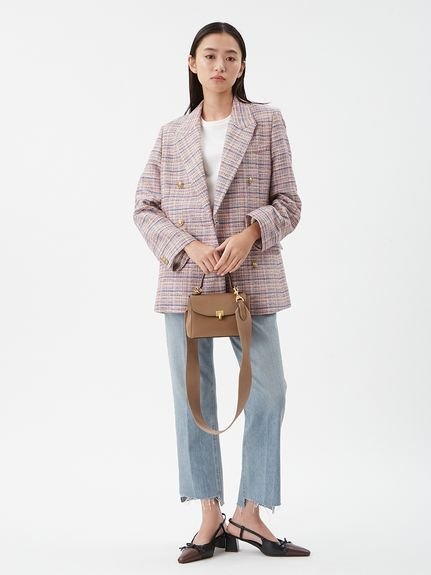 Mila Owen｜金釦ダブルブレストツイードロングブレザー | Rakuten