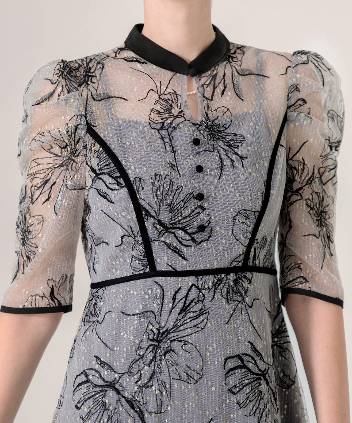 Leja｜LEJA-配色パイピング花柄ラメレースワンピースドレス 結婚式