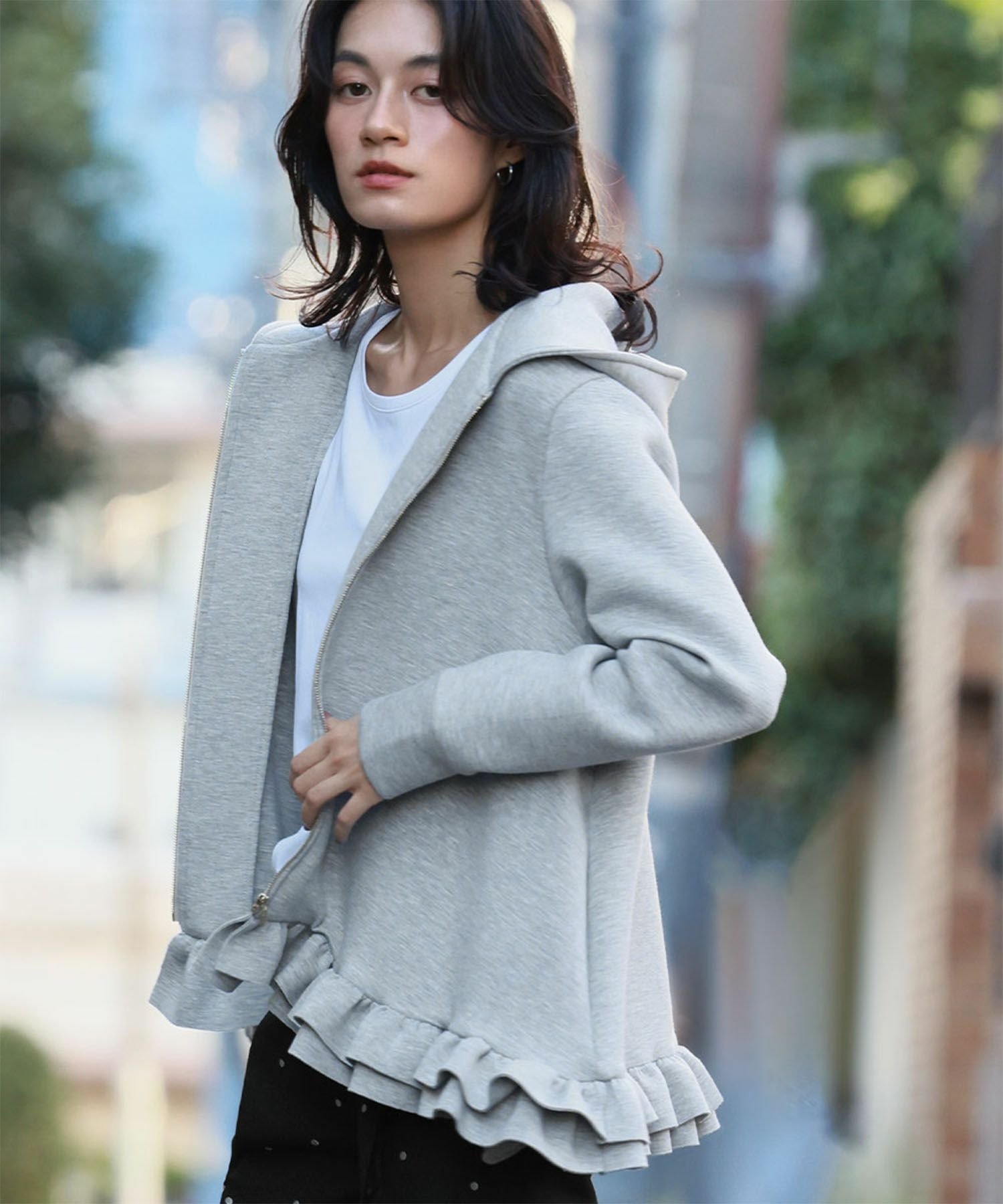 RIVER FIELD & Co.｜裾フリルダンボールニットジップパーカー【洗える