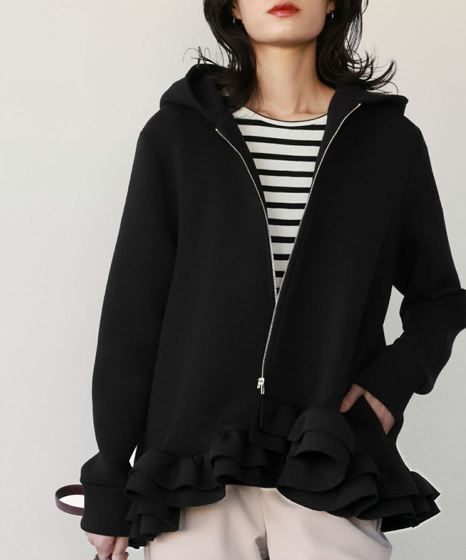 RIVER FIELD & Co.｜裾フリルダンボールニットジップパーカー【洗える