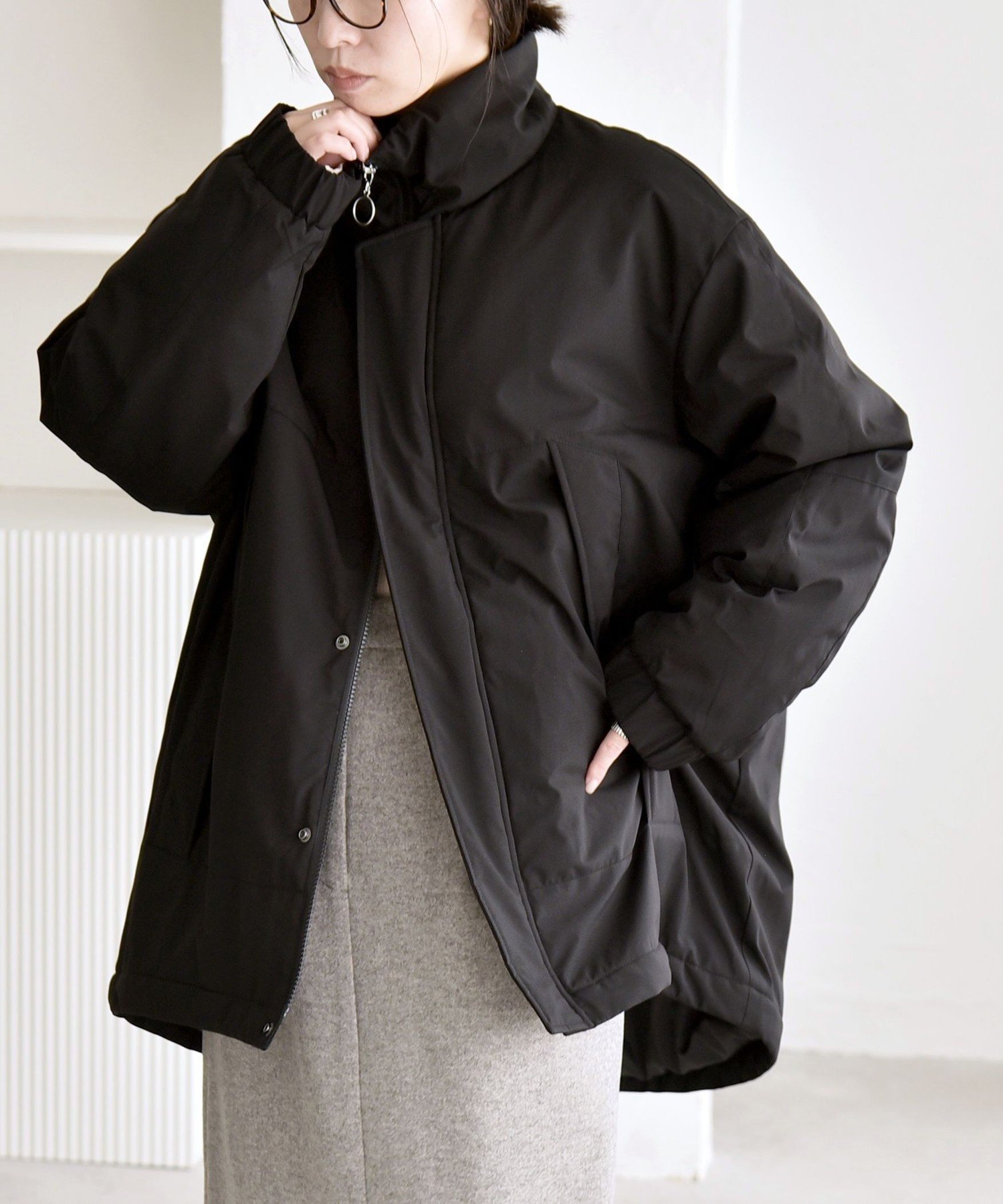 quaranciel 中綿 スタンドカラー ダブル ジップ モンスター コート SHIPS｜quaranciel:<撥水加工>中綿 スタンドカラー ダブル ジップ