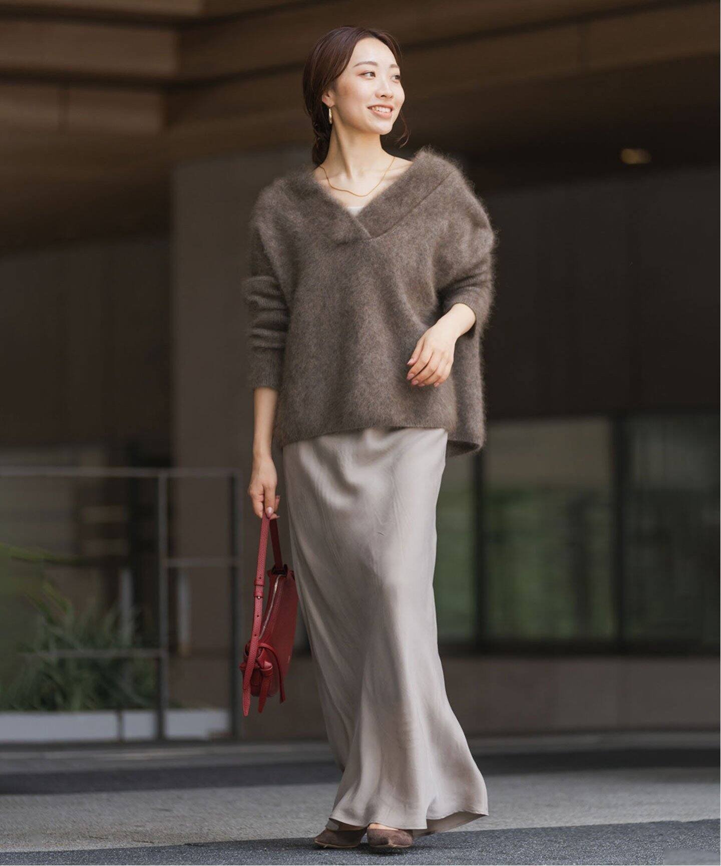 NOBLE ファーニットVネックプルオーバー グレー 【公式通販】