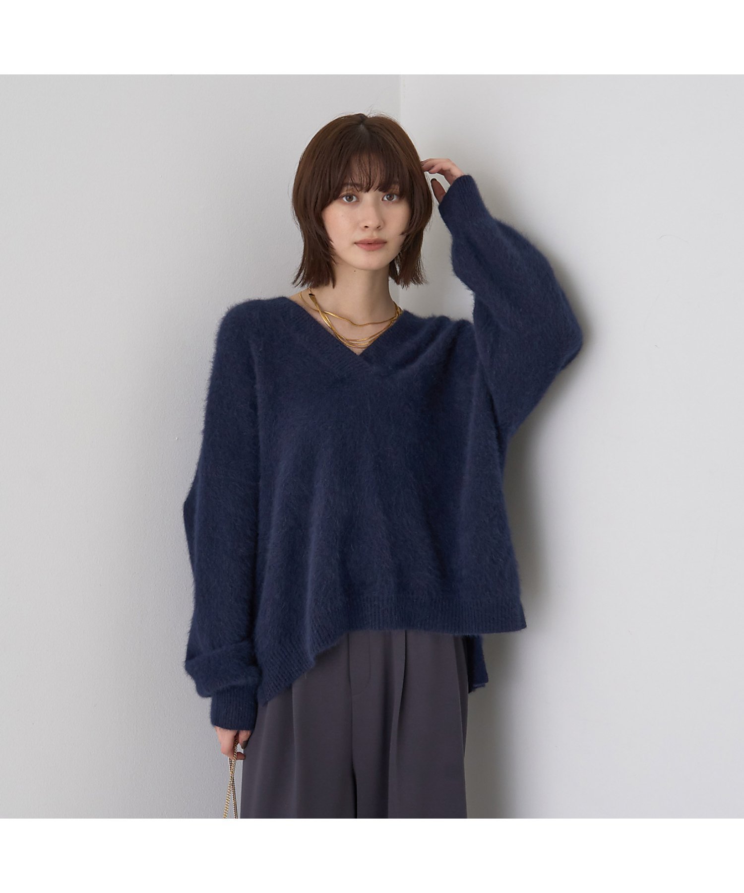 Rouge vif la cle｜フォックスウールVネックスリットニットプル