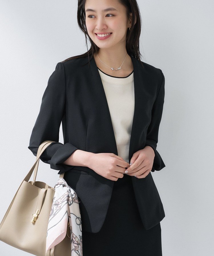 INDIVI｜【定番スーツ/UVケア/洗える】ウール調ノーカラージャケット