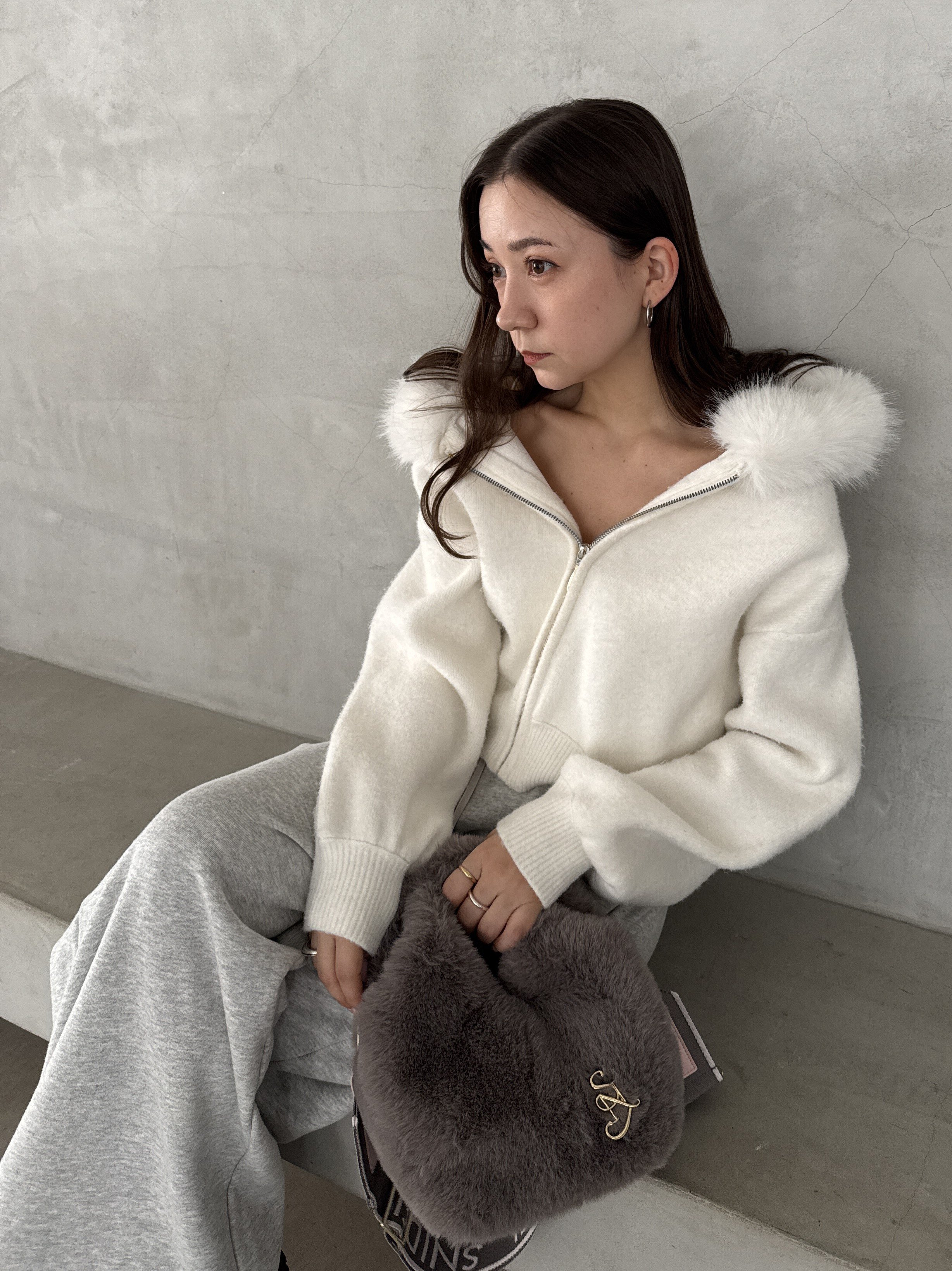 SNIDEL｜Sustainableファー付きニットパーカー | Rakuten Fashion(楽天