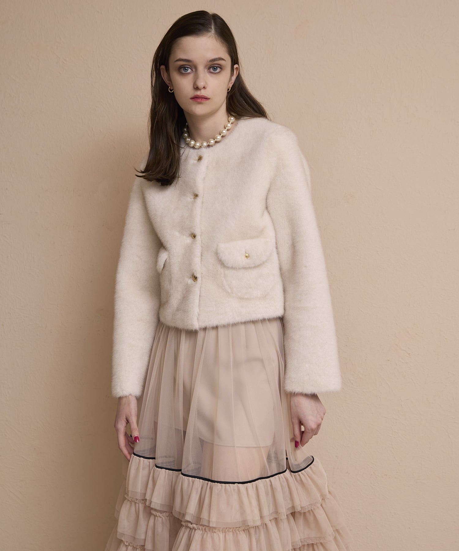 EIMY ISTOIRE｜ゴールドボタンフェイクファージャケット | Rakuten