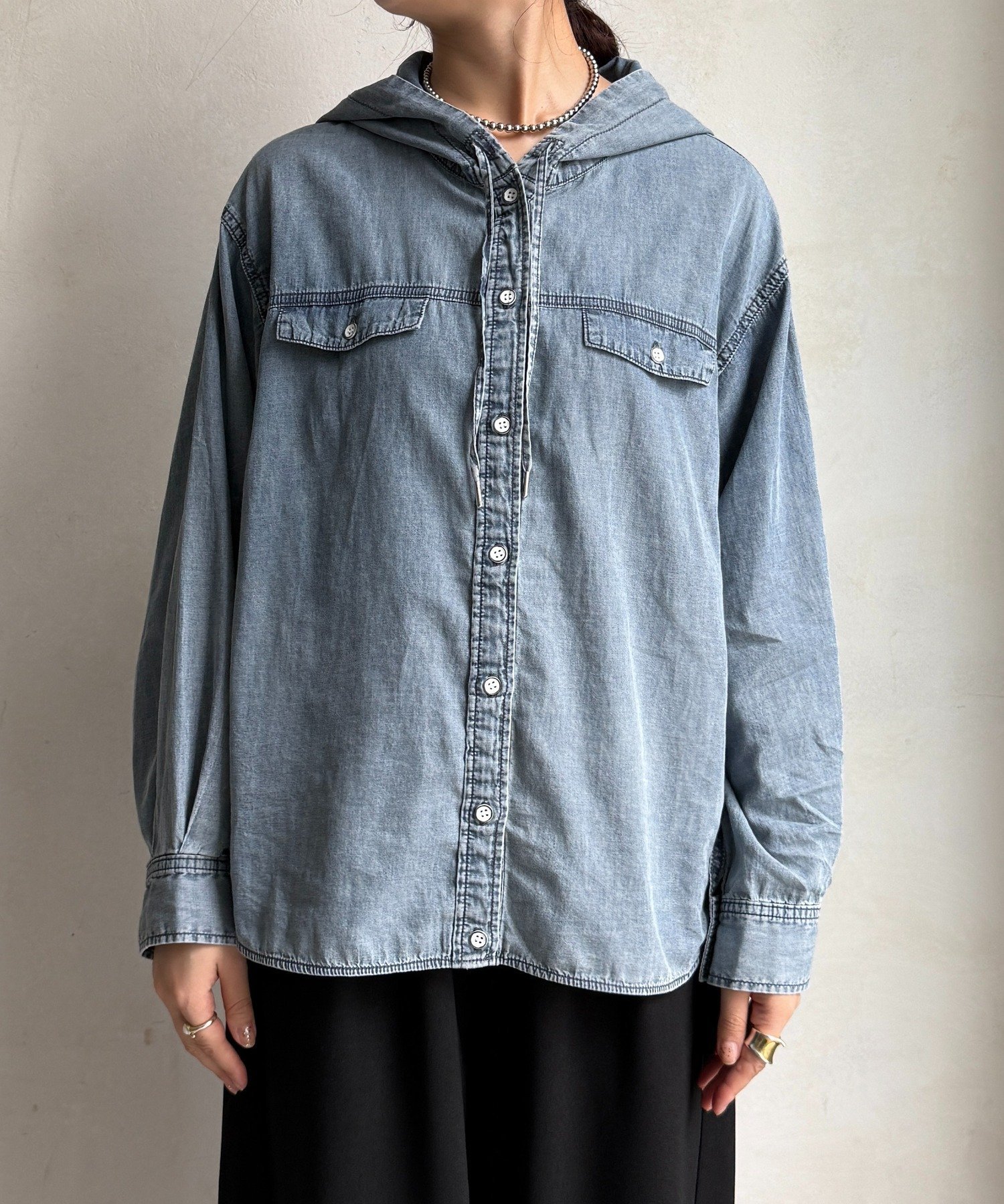 DOUDOU｜シアーデニムフーディーシャツ | Rakuten Fashion(楽天