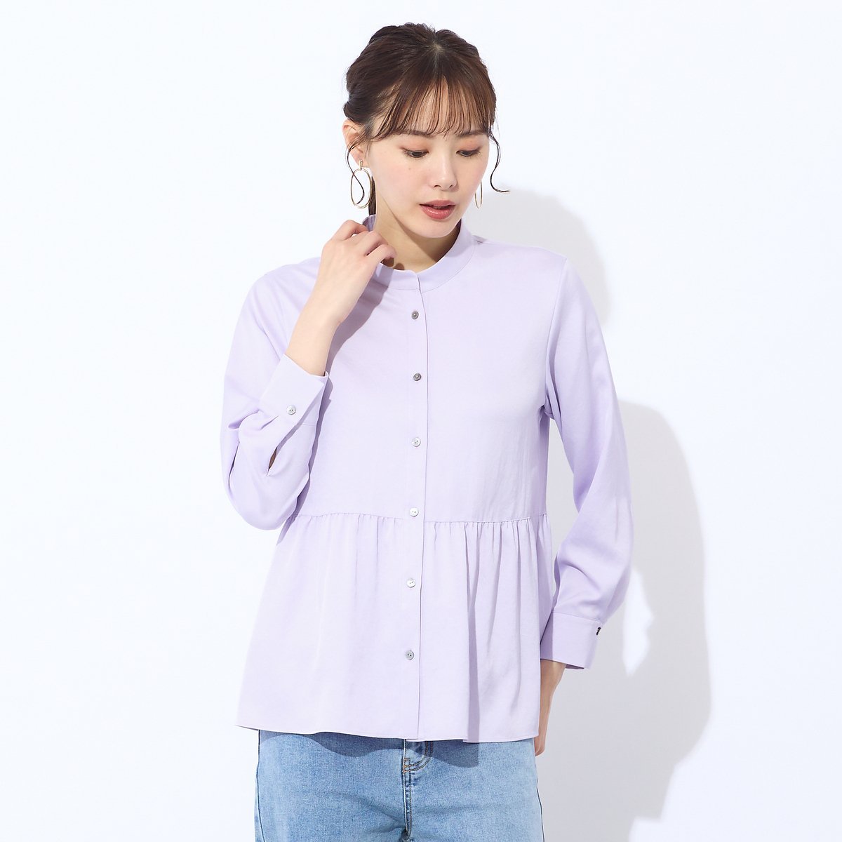 Liliane Burty ECLAT｜【洗える】シルキーツイルバンドカラーブラウス