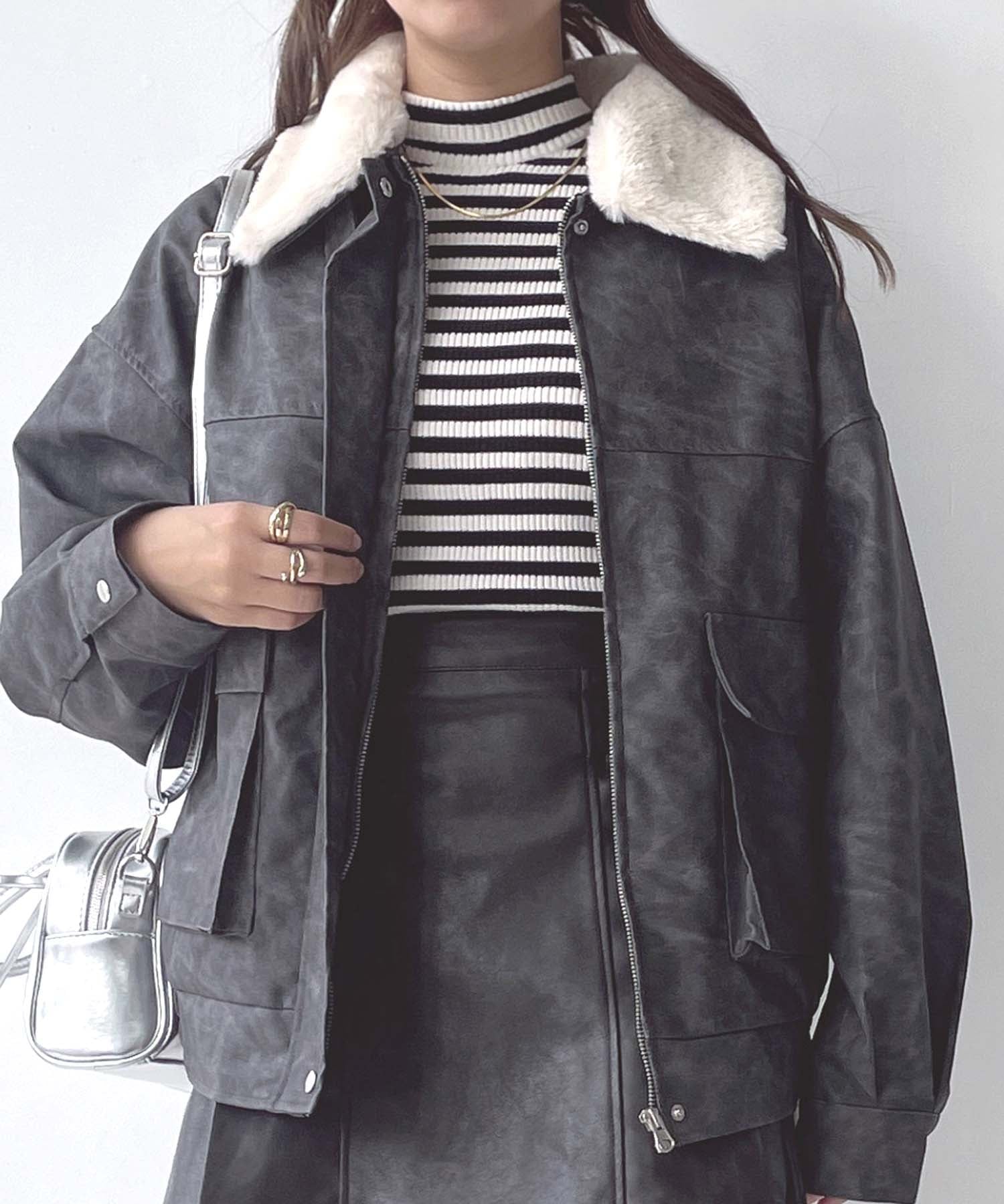 AS KNOW AS plus｜◇取り外し可能 ファー衿付き 2WAYフェイクレザー