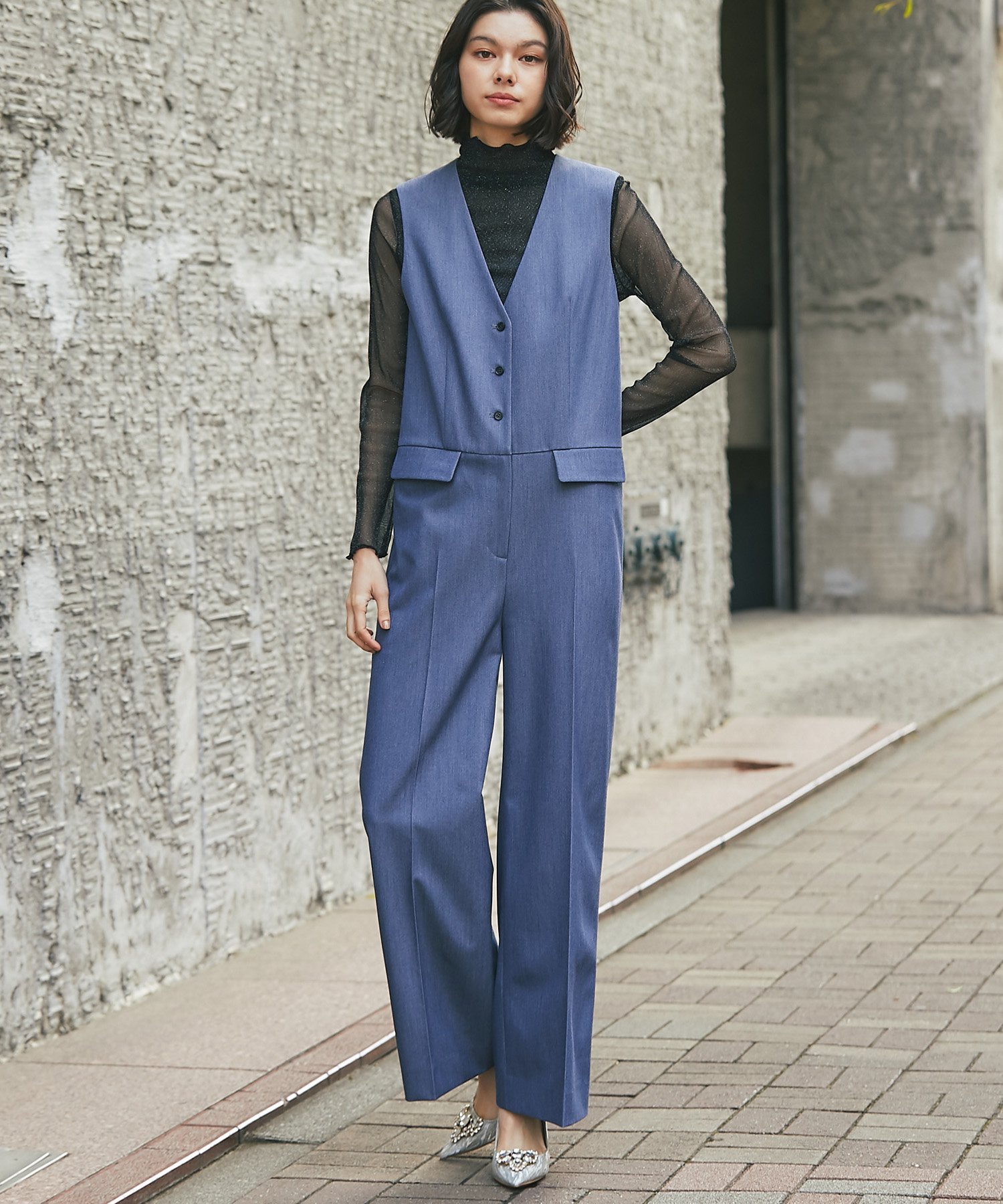 SMILE ORCHID｜ノースリーブVネックオールインワンパンツつなぎ