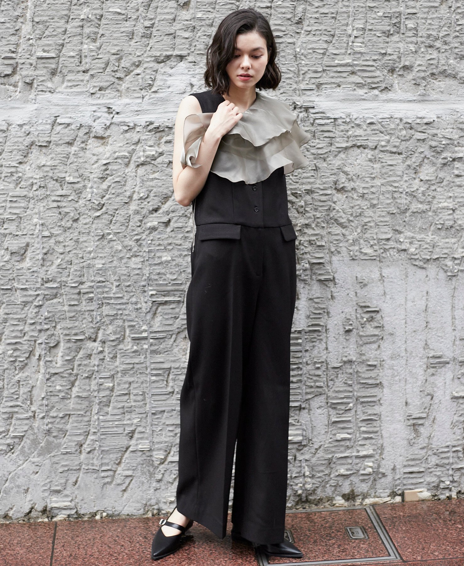 SMILE ORCHID｜ノースリーブVネックオールインワンパンツつなぎ