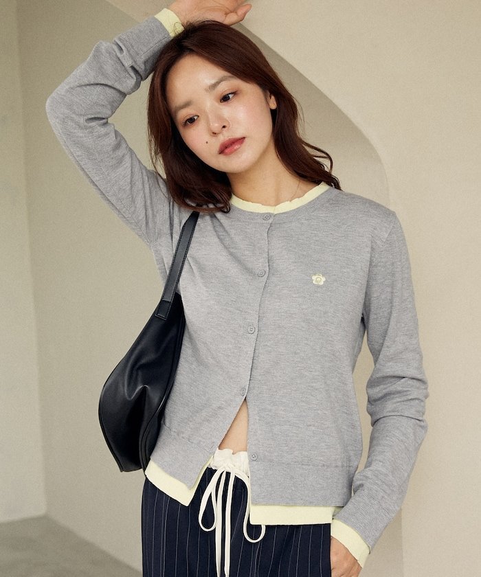 ♥︎ カーデ1点 FREAK'S STORE｜<新色追加> ワンポイント刺繍 レイヤード風 ニット