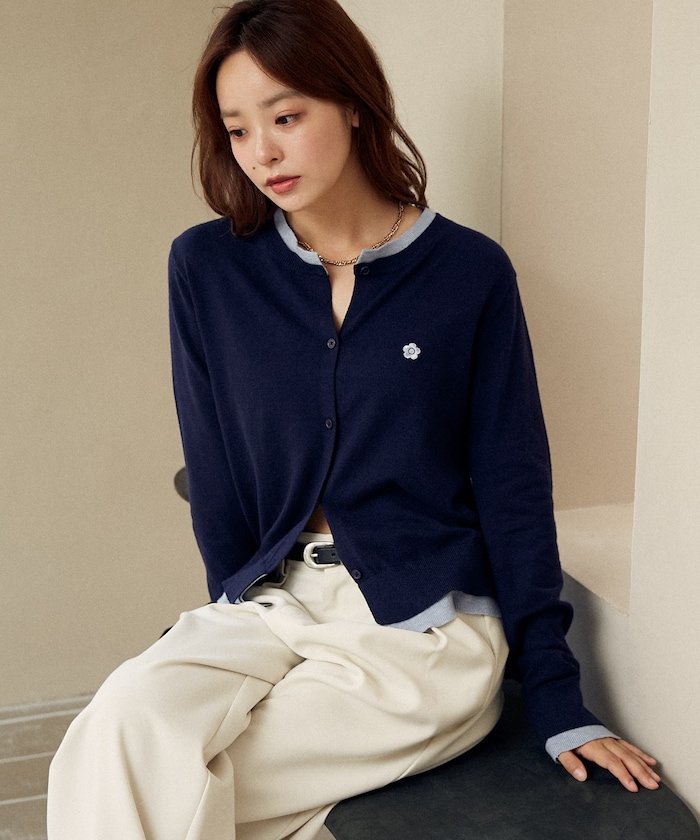 ♥︎ カーデ1点 FREAK'S STORE｜<新色追加> ワンポイント刺繍 レイヤード風 ニット