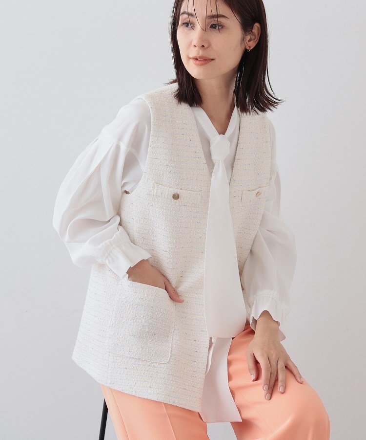 INDIVI｜【2点セット/UVケア】ツイードジレ&ボウタイブラウス カセット