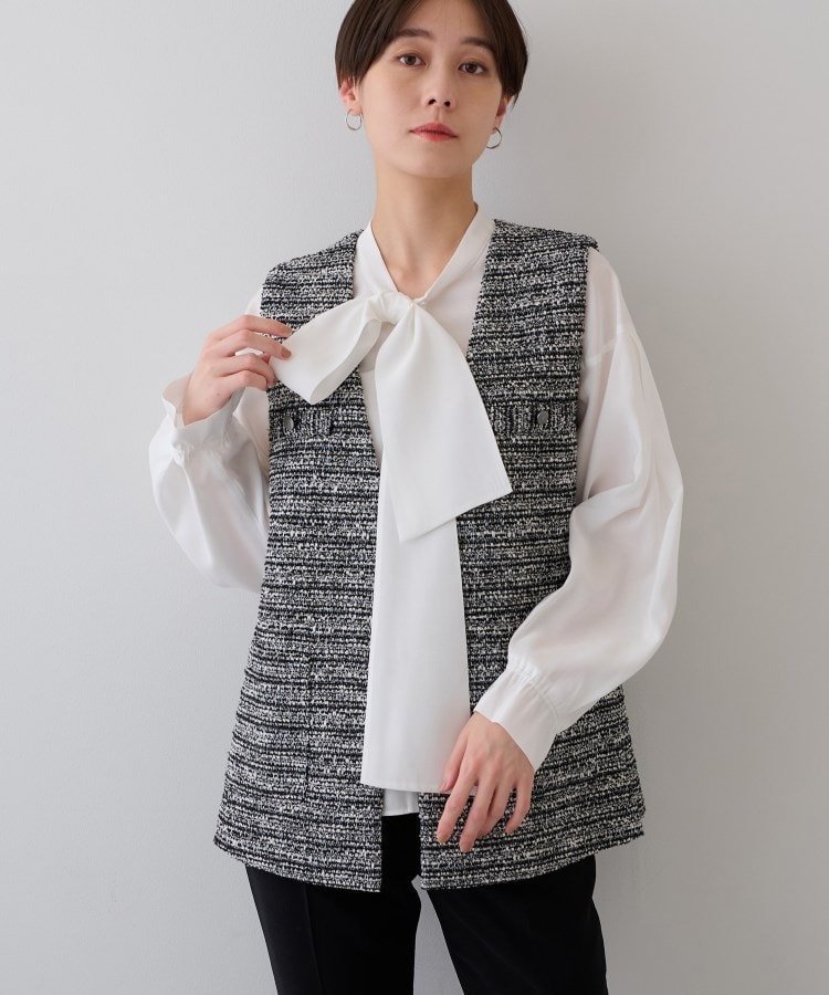 INDIVI｜【2点セット/UVケア】ツイードジレ&ボウタイブラウス カセット