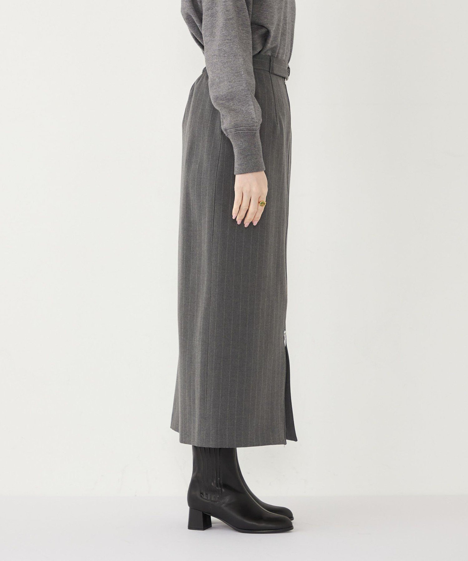 完売　room 306 コンテンポラリーグレー フロントジップ タイトスカート セール】 SHIPS Colors:〈手洗い可能〉ストライプ ジップ タイト