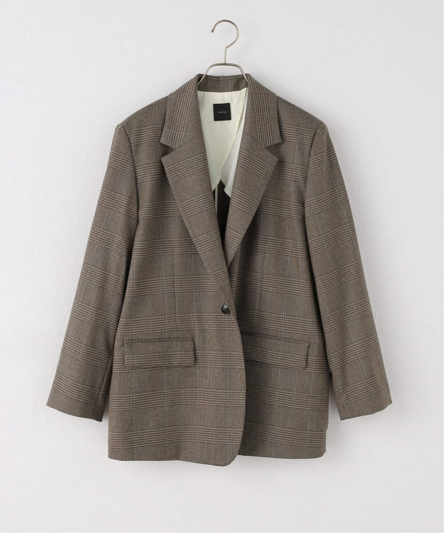 Spick & Spanチェッククロス ピークドジャケット 茶 スピック＆スパン