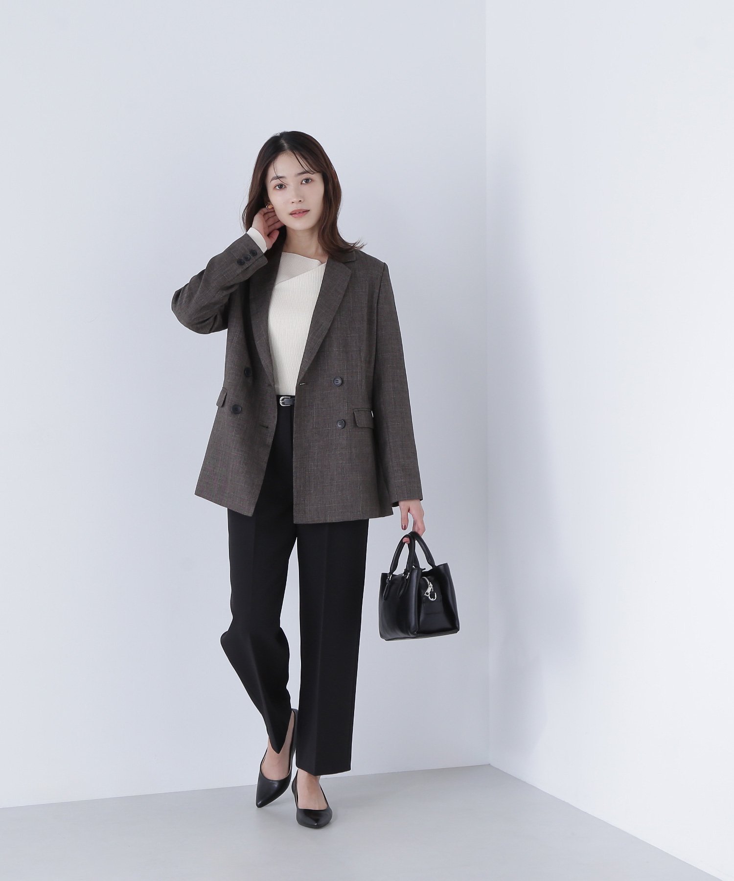 NATURAL BEAUTY BASIC｜シャークスキン SETUPダブルブレストジャケット