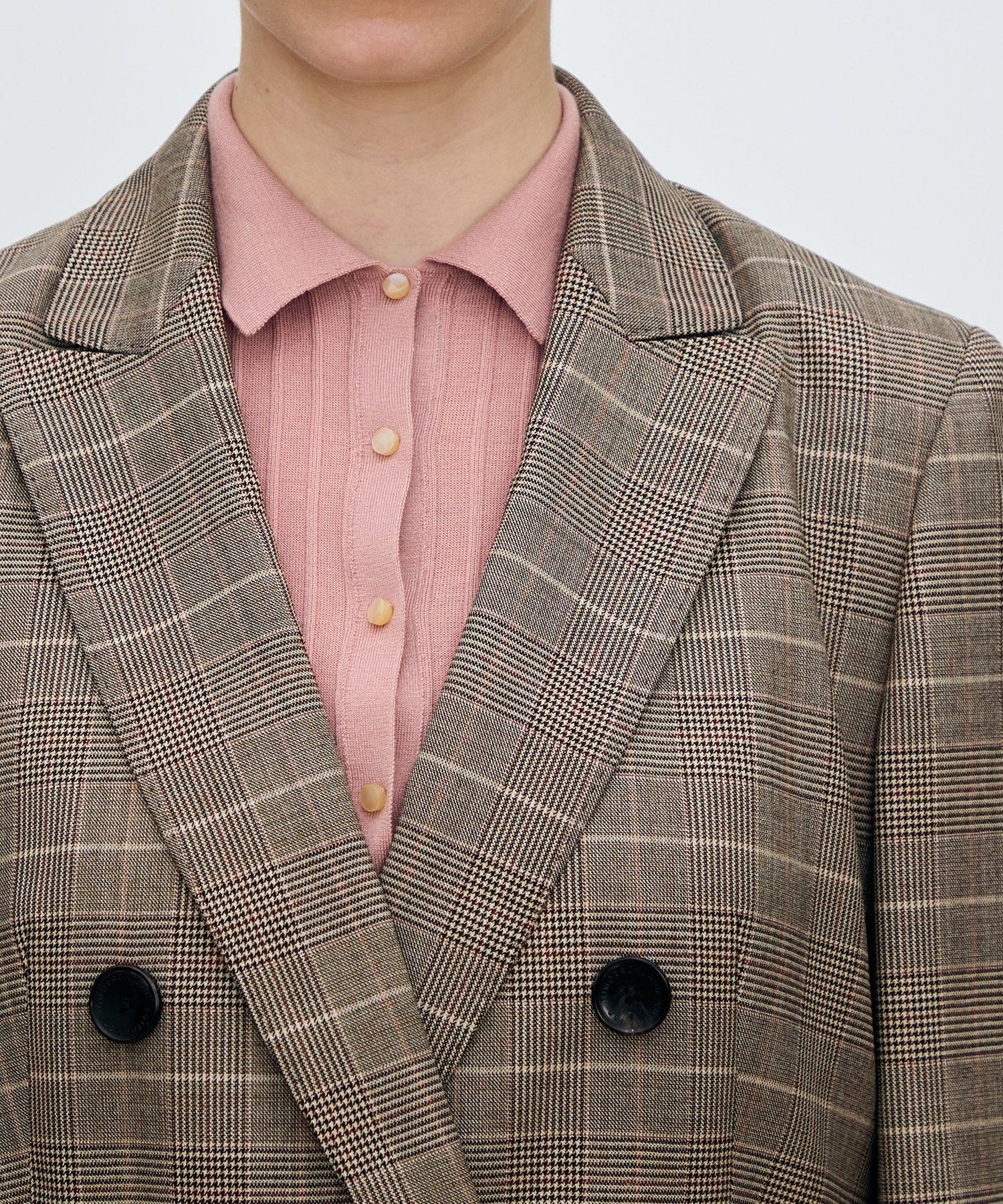 TOMORROWLAND｜バーガンディーグレンチェック ダブルブレスト