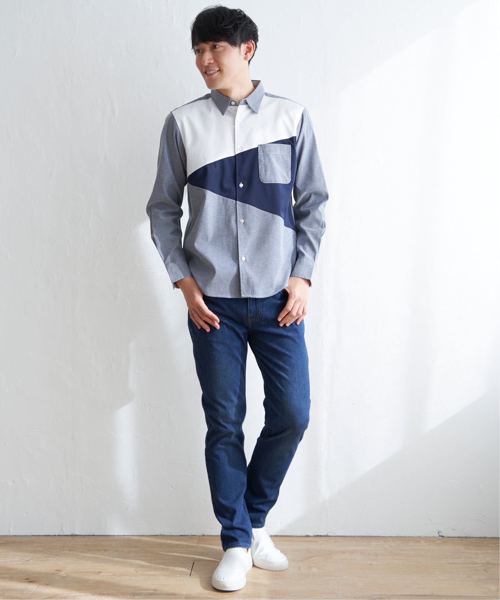 ikka｜オックスブロックス斜め切り替えシャツ | Rakuten Fashion(楽天