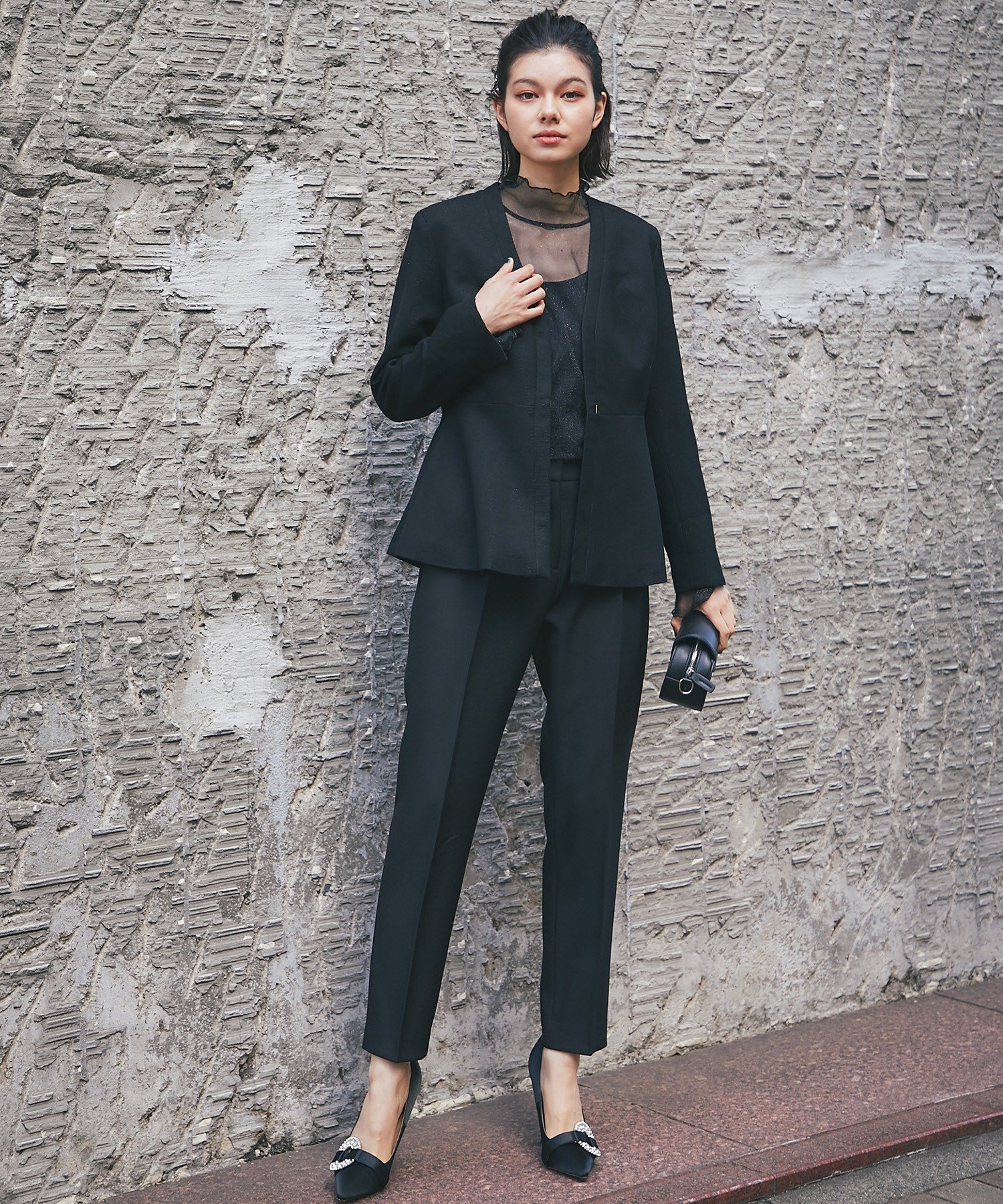 SMILE ORCHID｜Vネックペプラムジャケット&テーパードパンツ2点セット