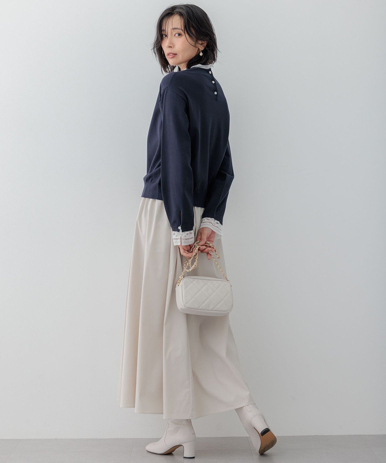 23区｜【洗える】ヴィスコースストレッチ レースコンビ ニット