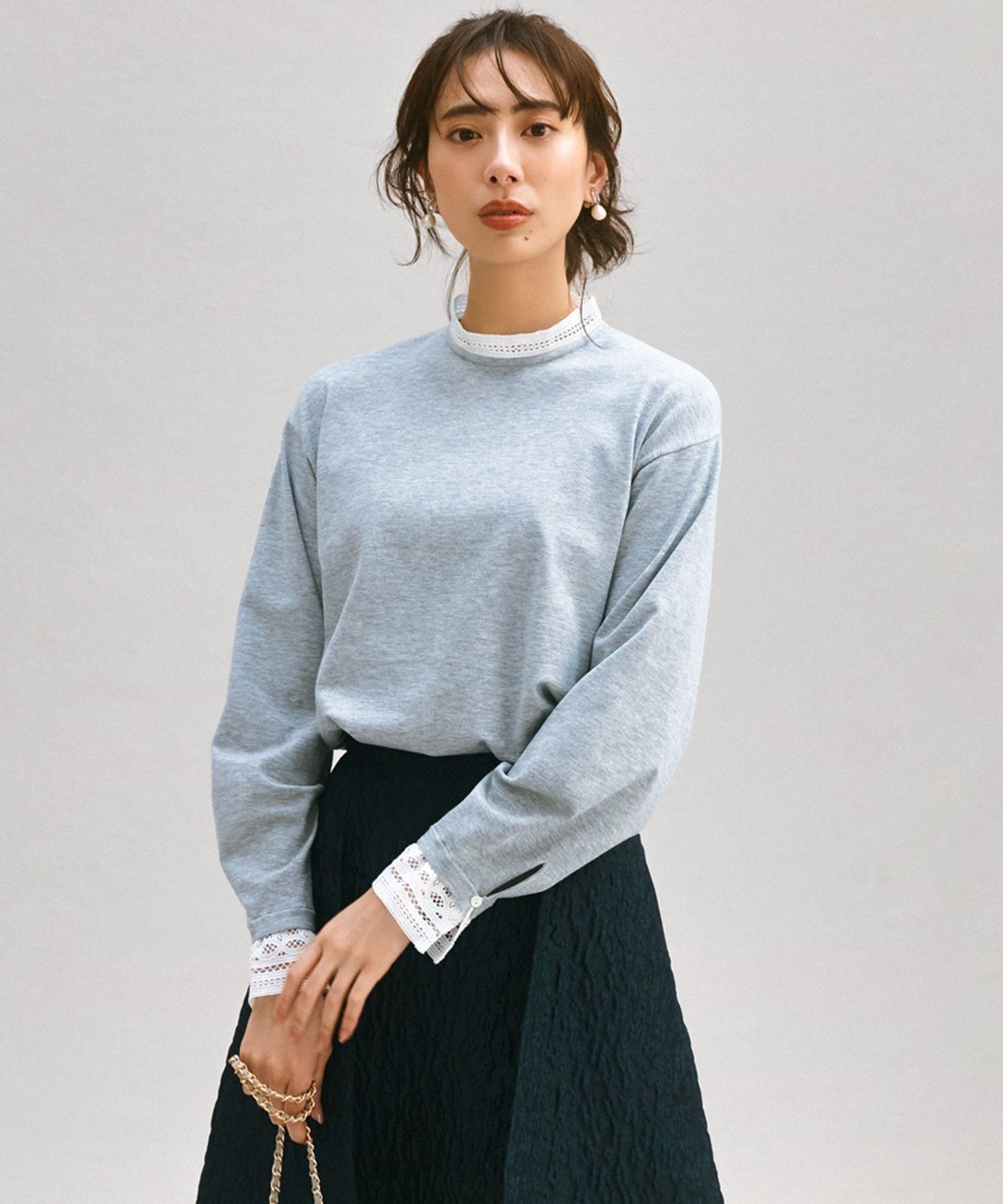 23区｜【洗える】ヴィスコースストレッチ レースコンビ ニット