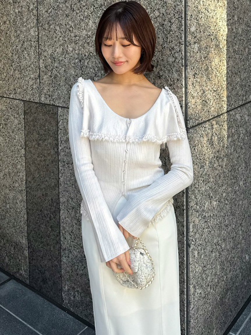 SNIDEL｜Sustainableビッグカラーレーストリムニットプルオーバー