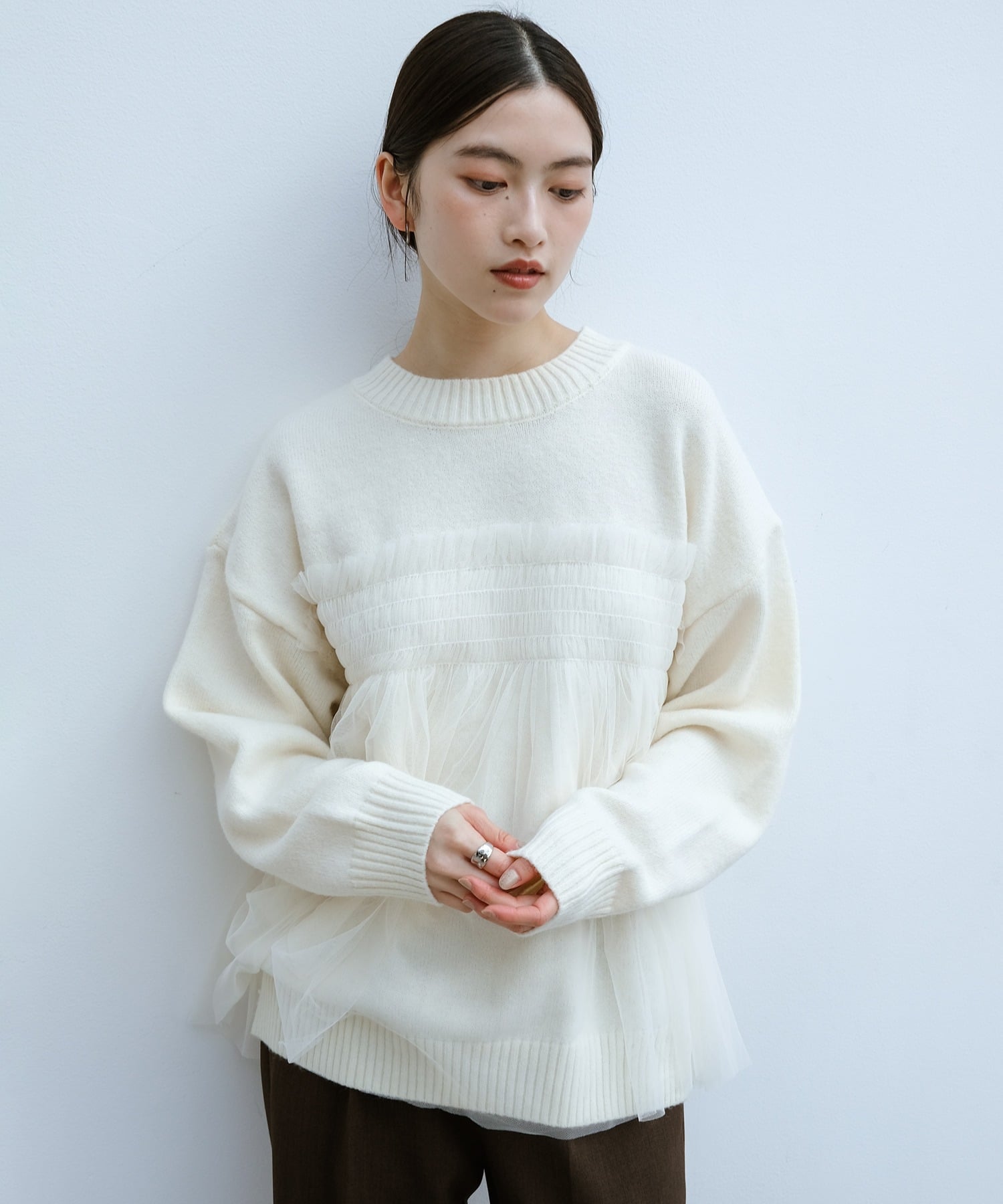 andme｜チュール ドッキング ビスチェ風 ニット トップス | Rakuten