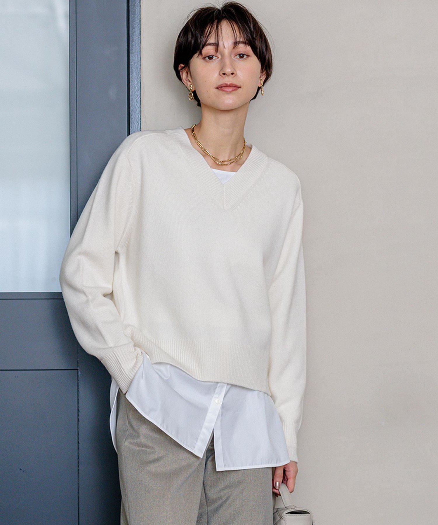 23区｜【Oggi2月号掲載/洗える】ウールカシミヤ Vネック ニット