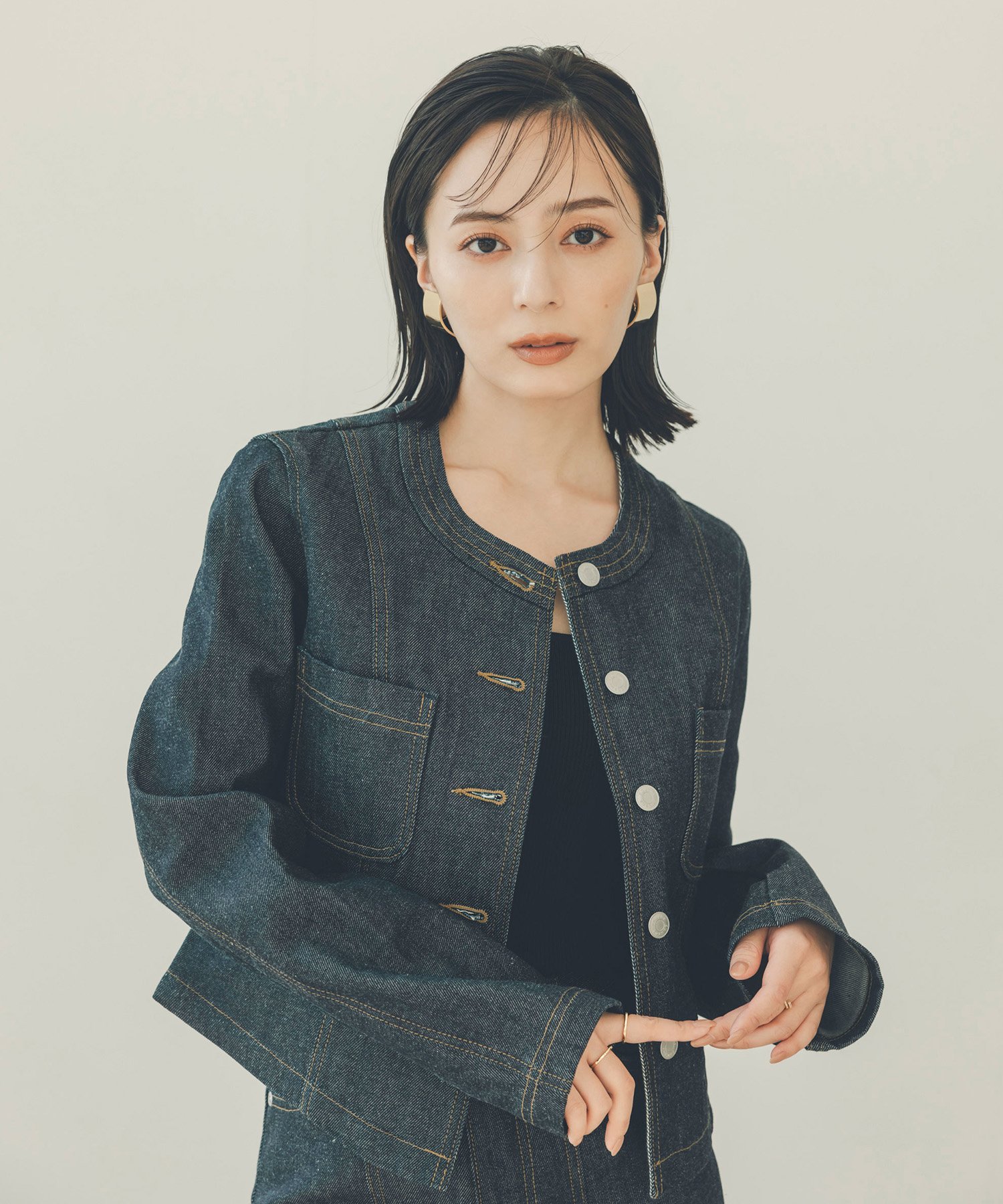 anuans｜ノーカラーデニムジャケット | Rakuten Fashion(楽天