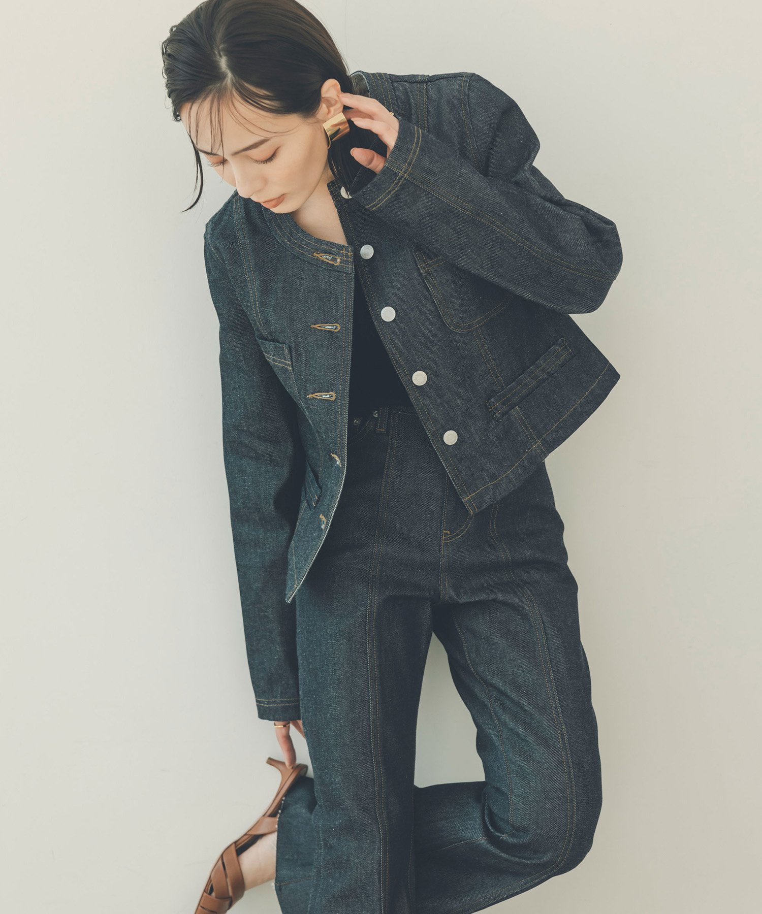 anuans｜ノーカラーデニムジャケット | Rakuten Fashion(楽天