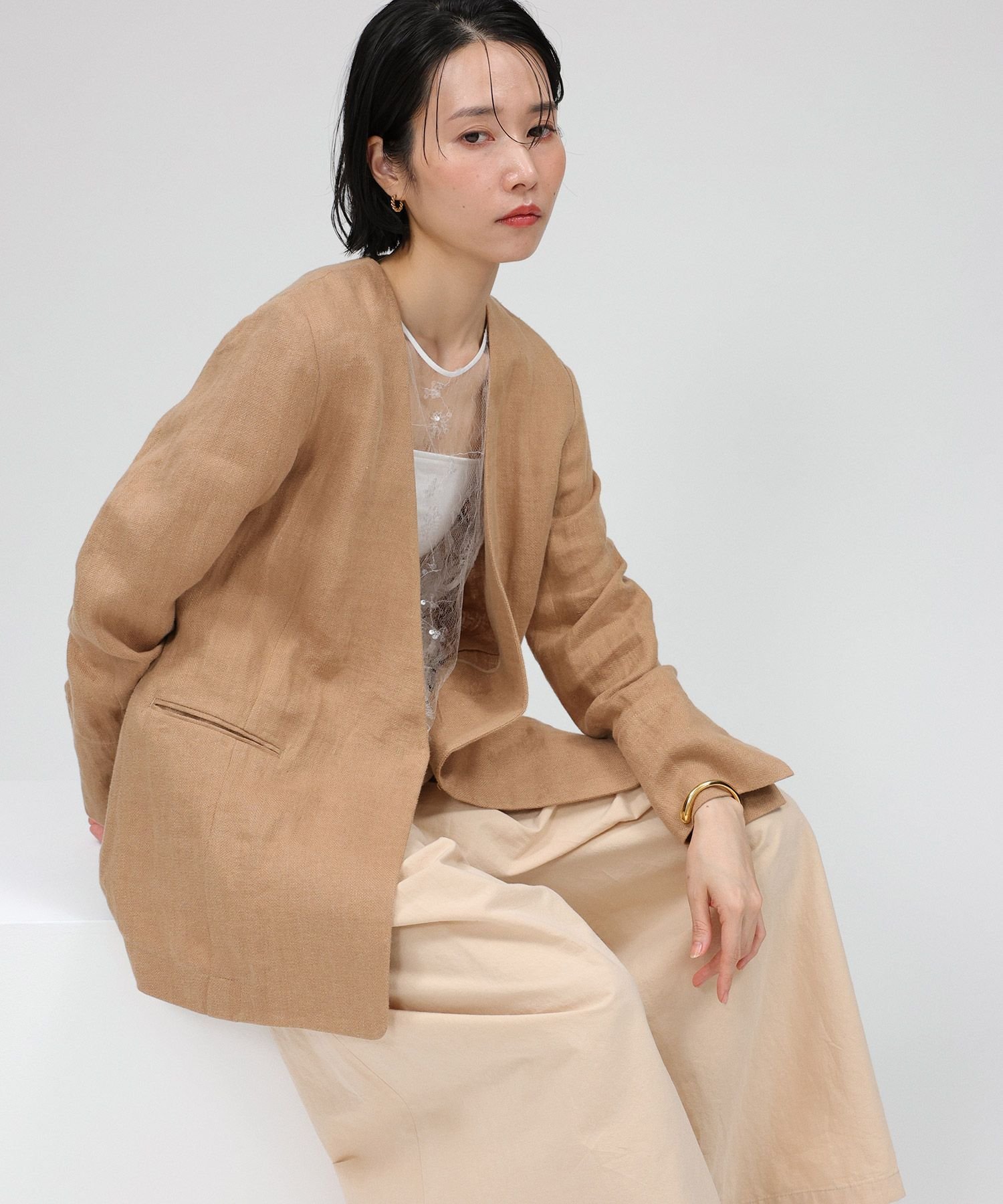 BABYLONE｜リネンノーカラージャケット | Rakuten Fashion(楽天