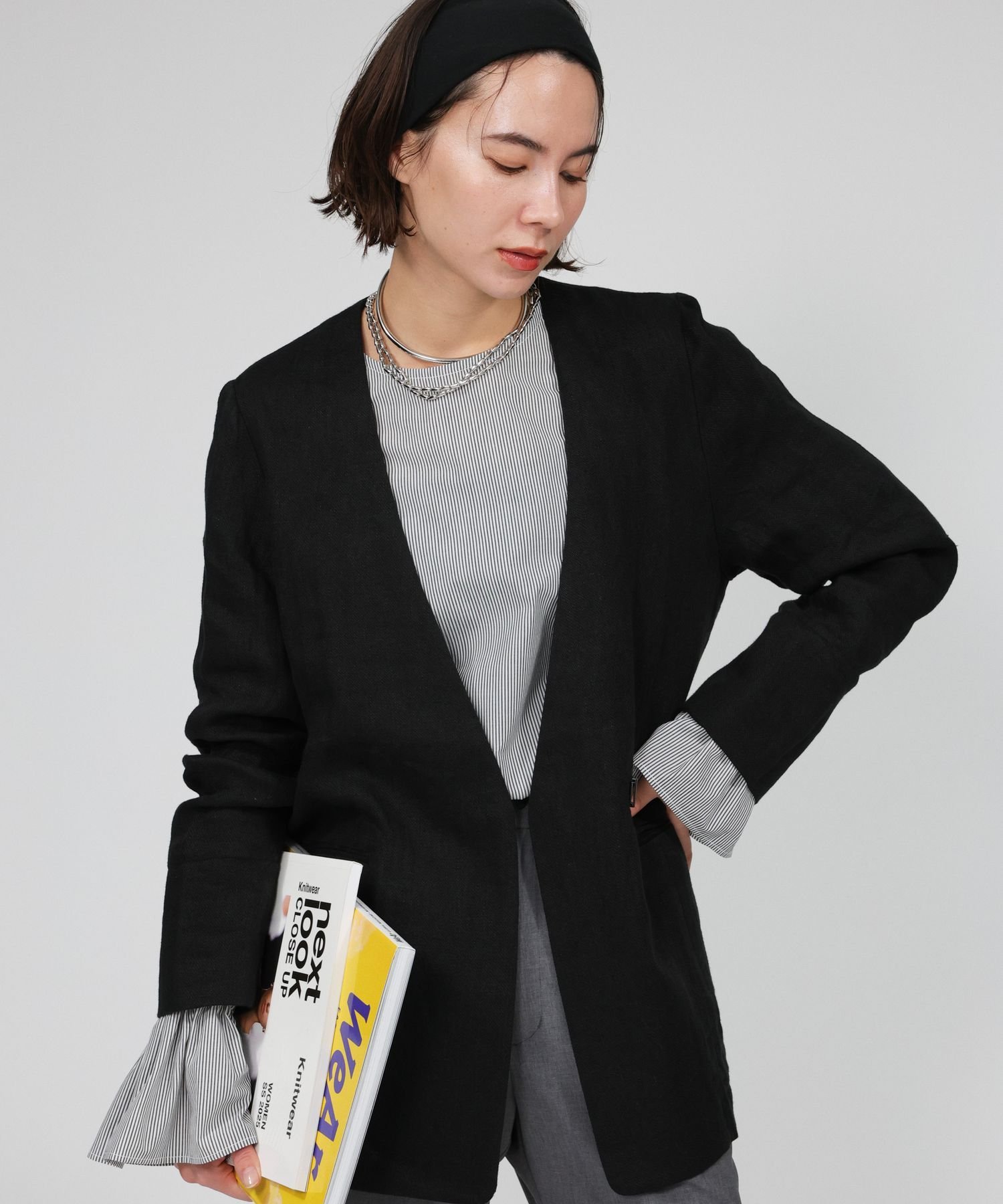 BABYLONE｜リネンノーカラージャケット | Rakuten Fashion(楽天