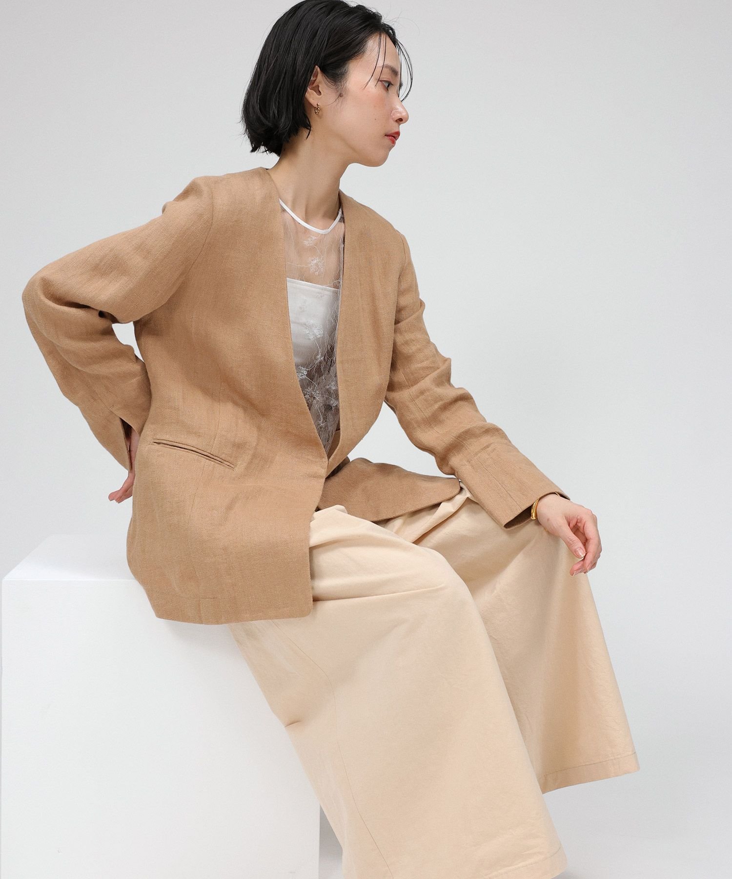 BABYLONE｜リネンノーカラージャケット | Rakuten Fashion(楽天