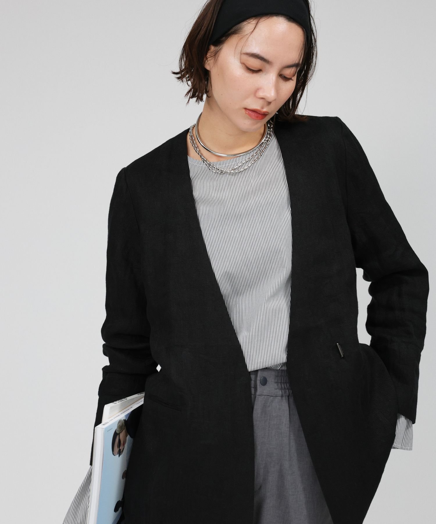 BABYLONE｜リネンノーカラージャケット | Rakuten Fashion(楽天