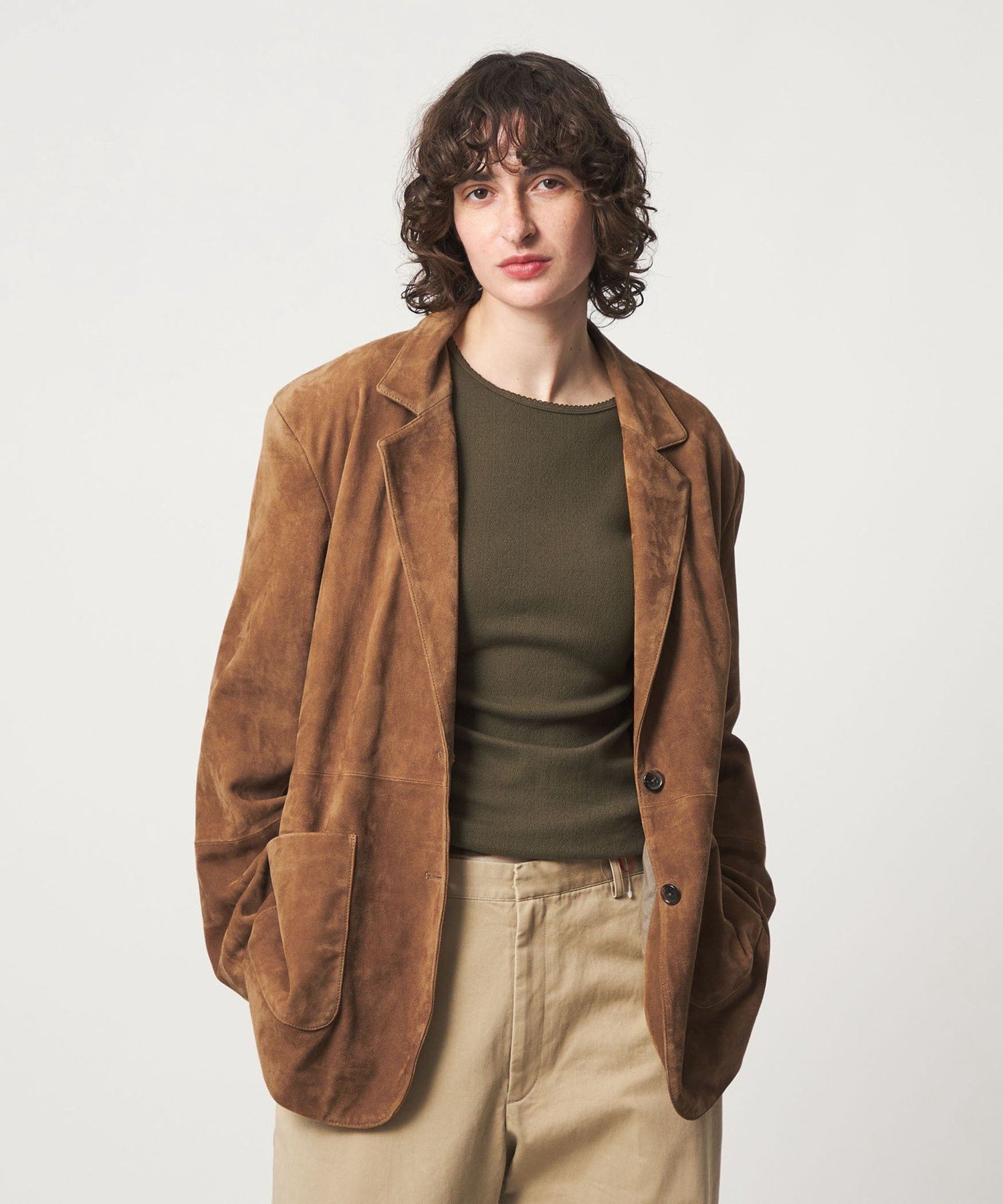  シングルブレストブレザー スエードジャケット シングルブレスト スエードジャケット - Pebble Gray - Brushed Suede