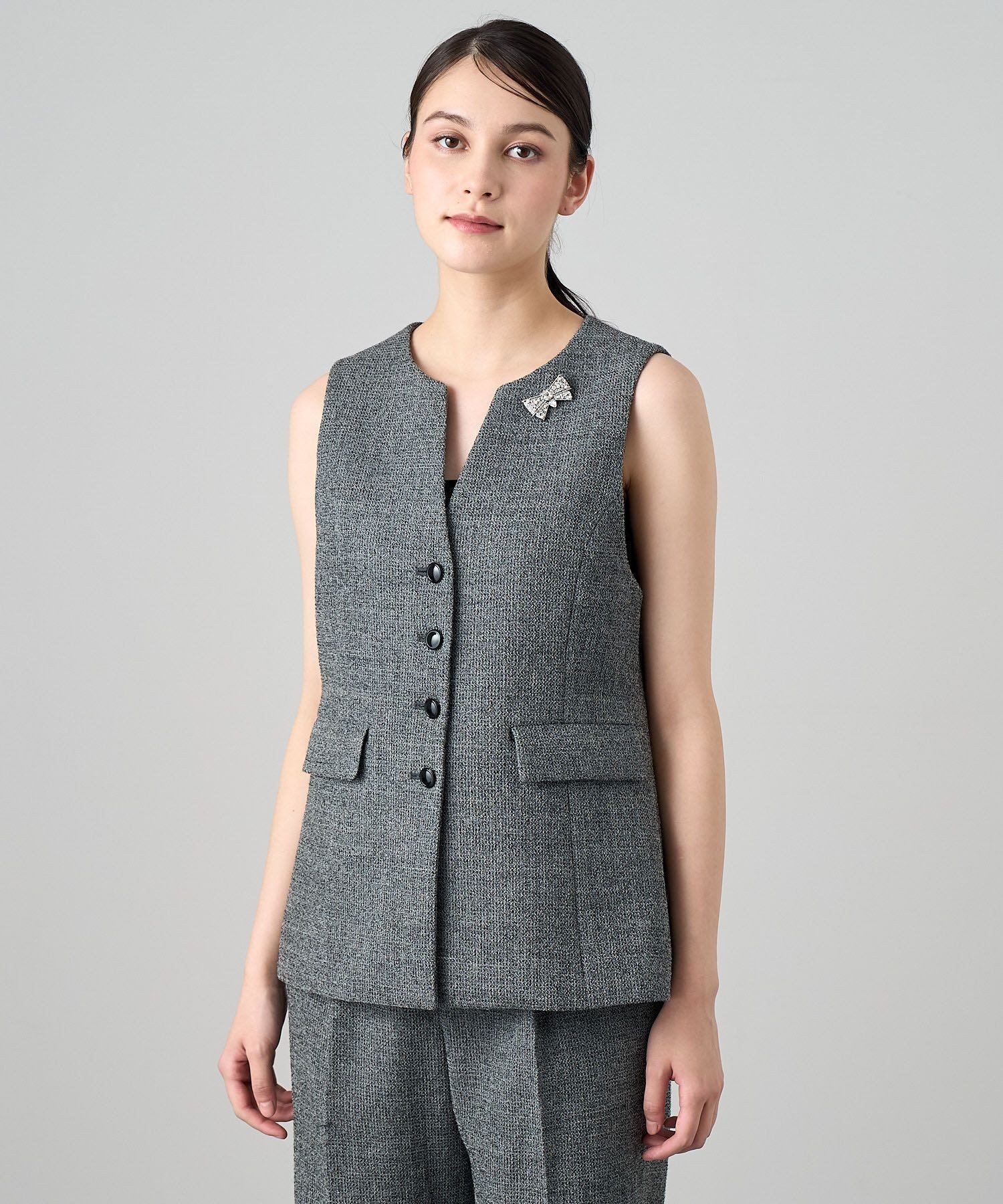 ANAYI｜【セットアップ対応商品】ワッフルツイードペプラムジレ