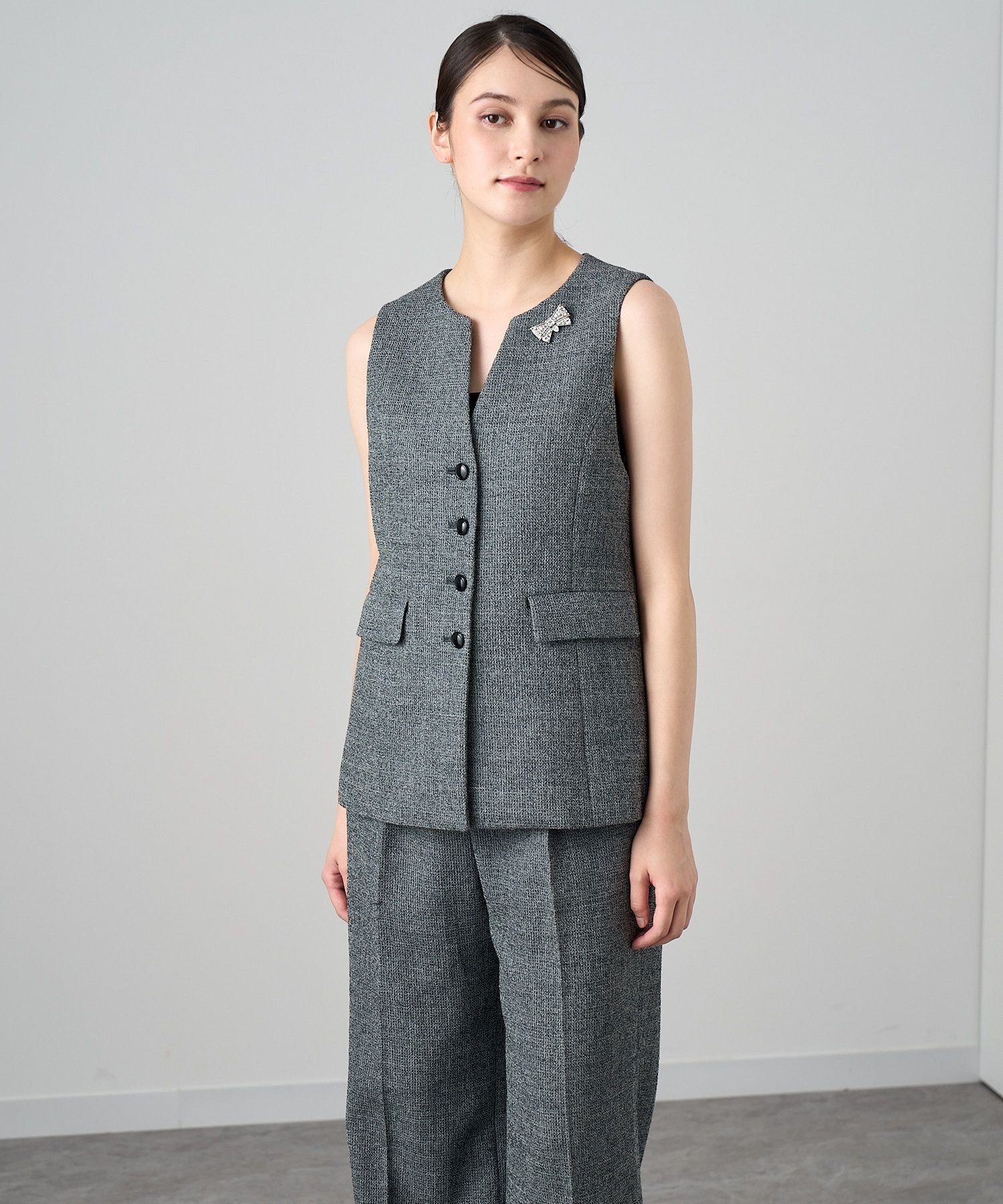 ANAYI｜【セットアップ対応商品】ワッフルツイードペプラムジレ