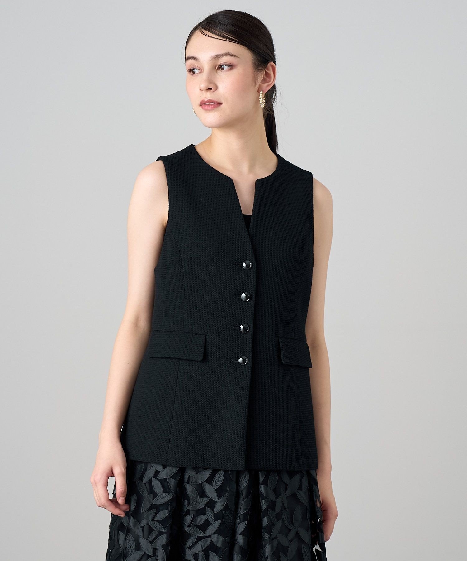 ANAYI｜【セットアップ対応商品】ワッフルツイードペプラムジレ