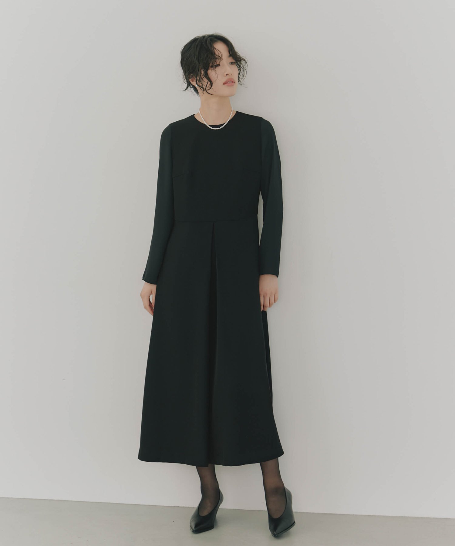 kaene｜シフォン合わせロングワンピース|喪服礼服入学式卒業式ブラック