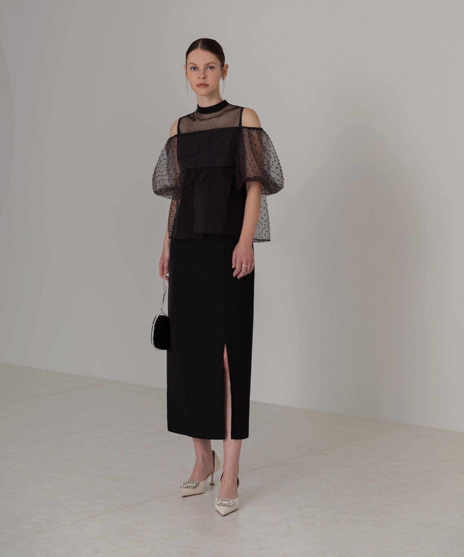 Leja｜LEJA-レースドットビスチェセットアップIラインワンピースドレス