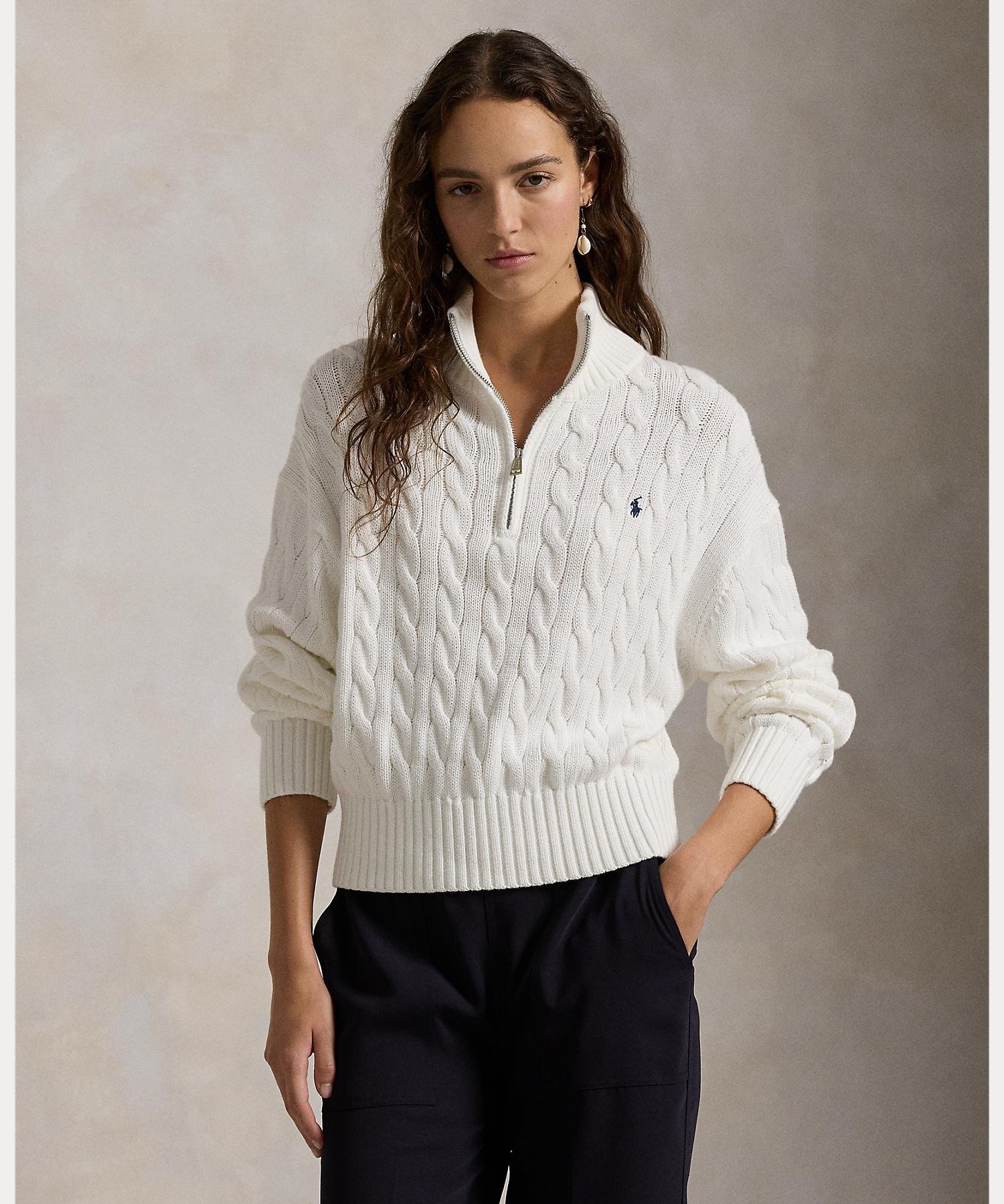 RALPH LAUREN｜ケーブルニット コットン クォータージップ セーター