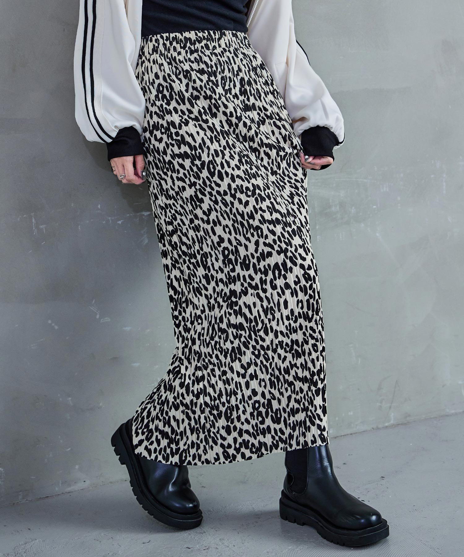 bflat｜レオパードナロープリーツスカート レオパード柄 豹ヒョウ柄