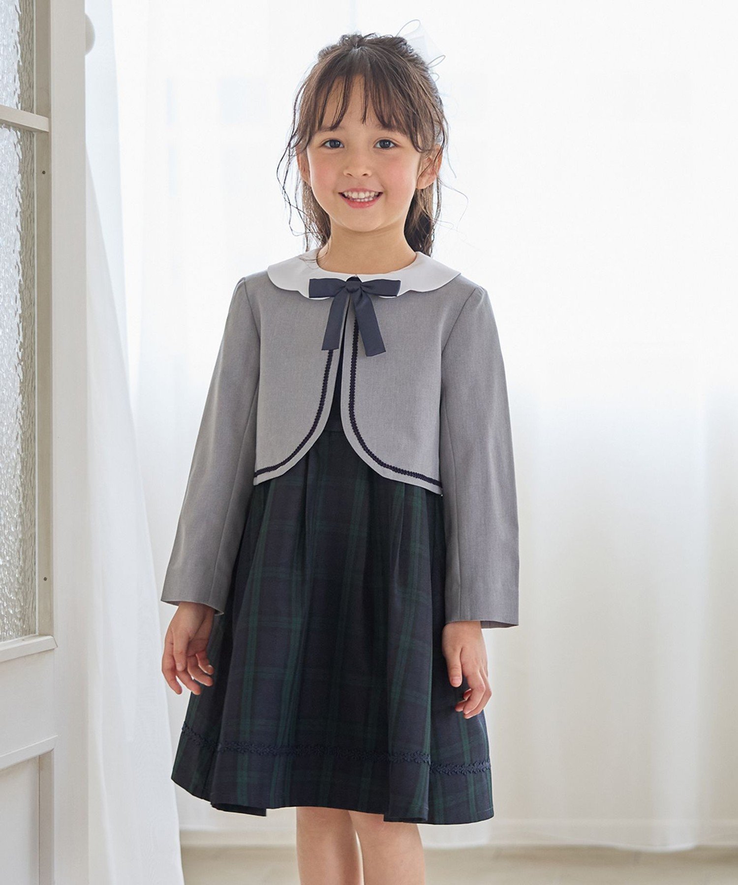 ANY｜【2点セット】ノーカラー ボレロジャケット+襟付き ワンピース